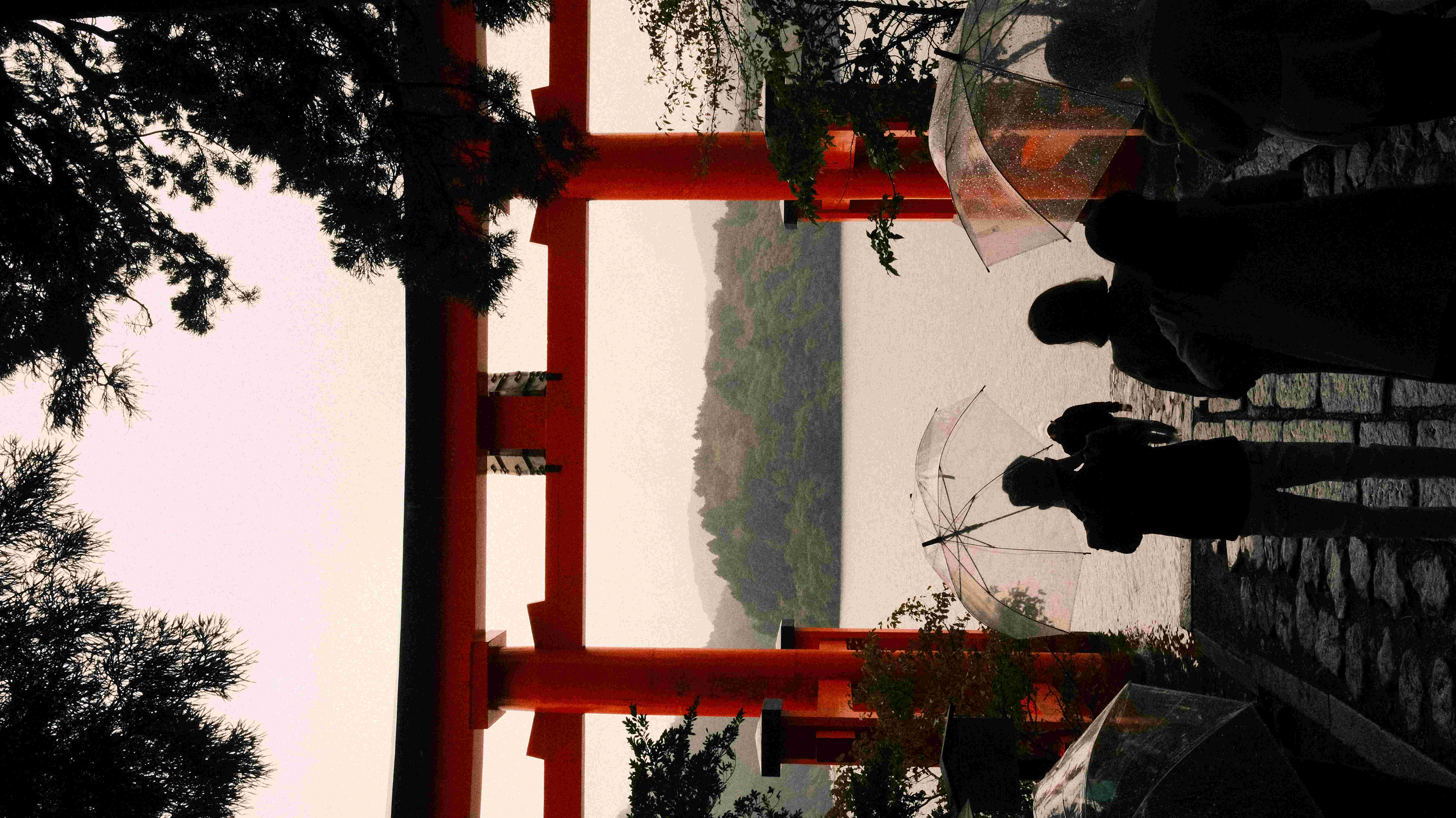Hakone Lake Ashi torii gate mist atmospheric