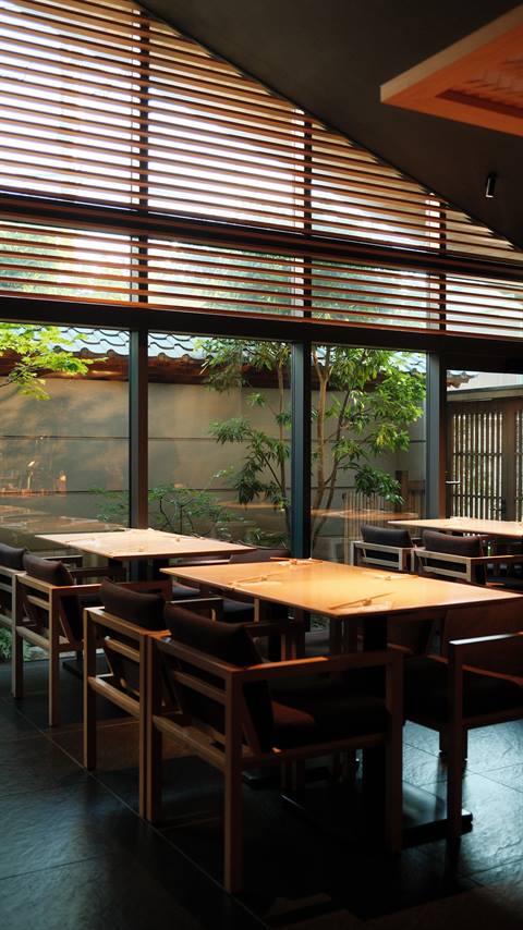 Glass ceiling cafe interior in Tokyo
