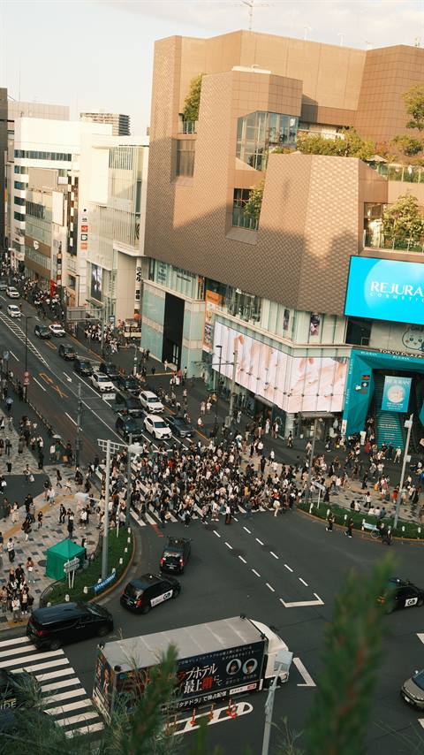 Shibuya Scramble Crossing aerial view, Tokyo