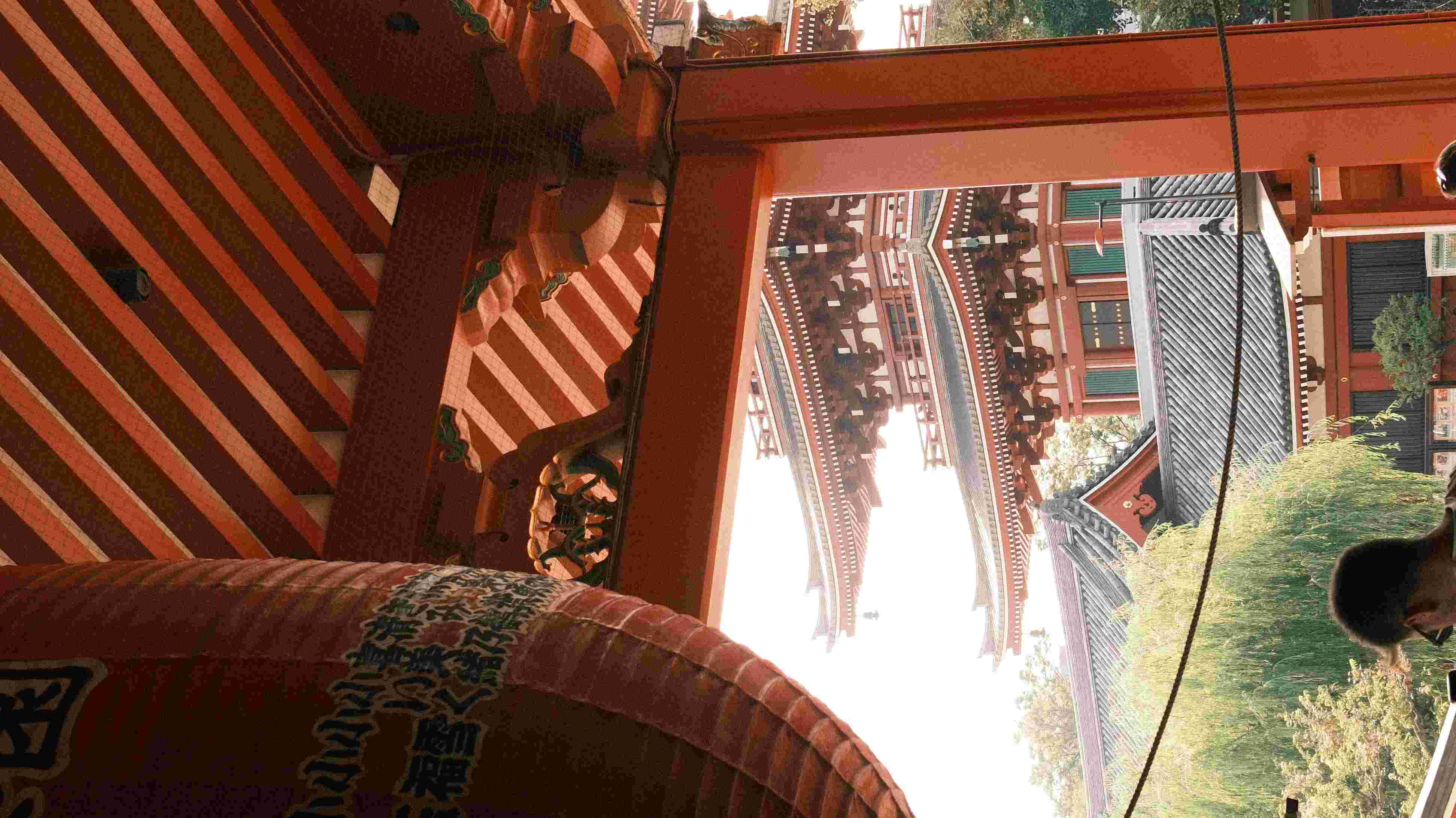 Looking up through the Kaminarimon gate structure, Sensō-ji Asakusa