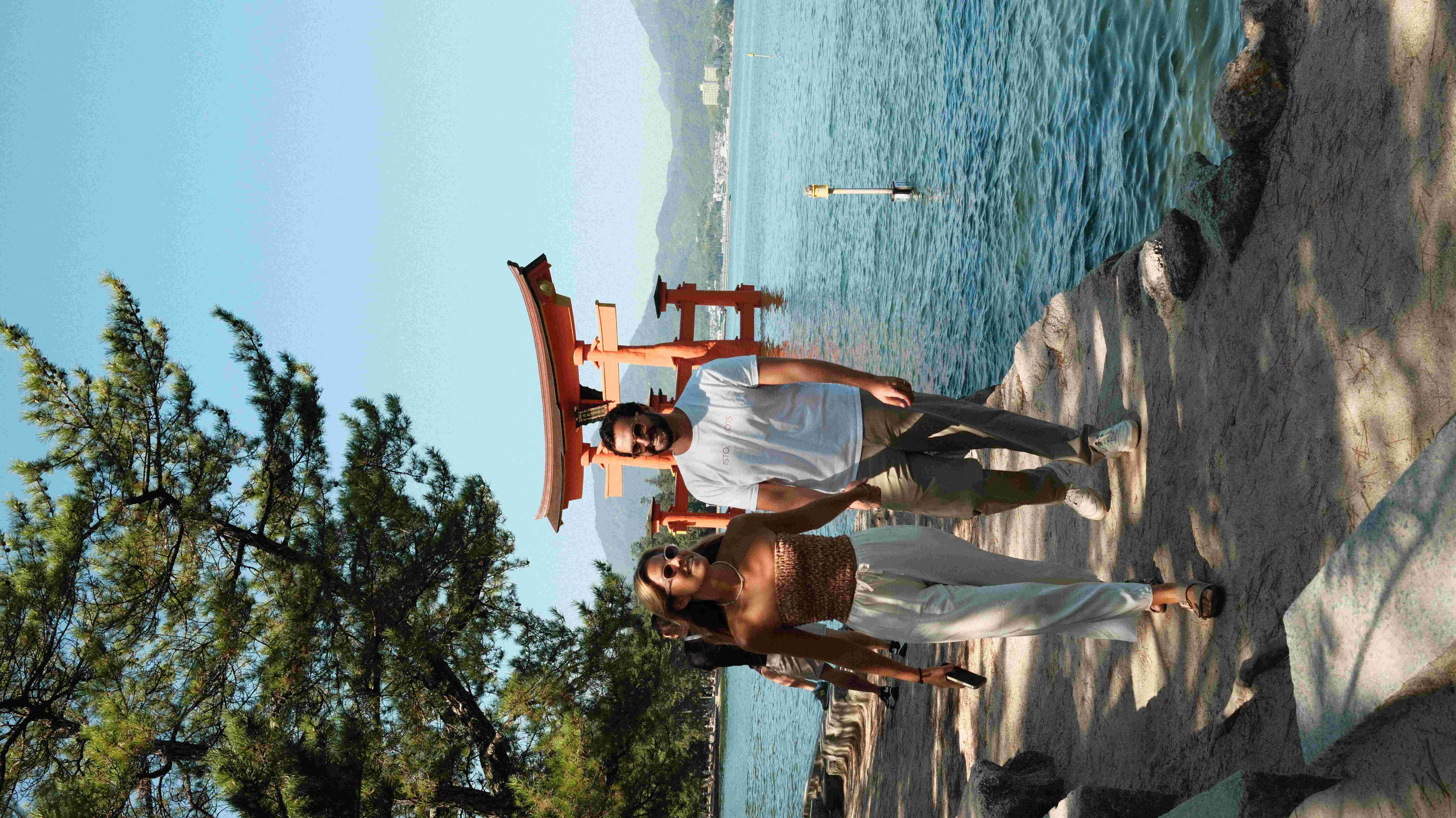 Maria and Zé at the floating torii gate, Miyajima Island Japan